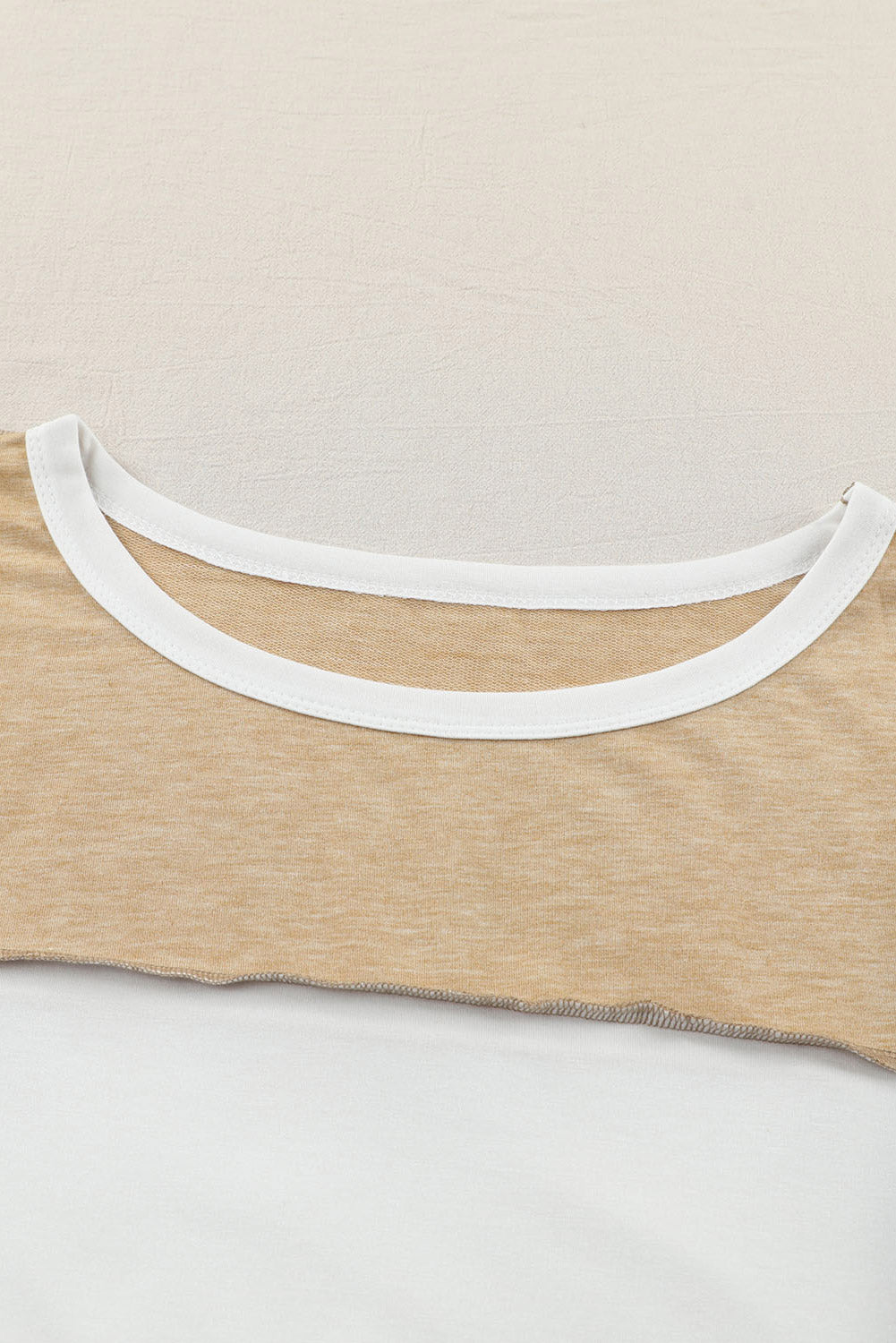 Khaki Color Block Exposed Seam Long Sleeve Top