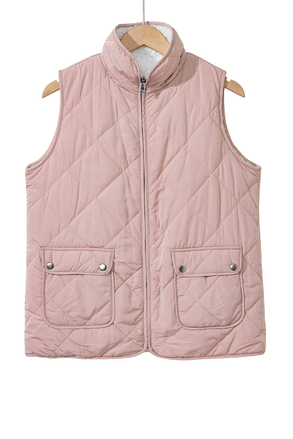 Pink Zip Up Fleece Lined Quilted Vest Coat