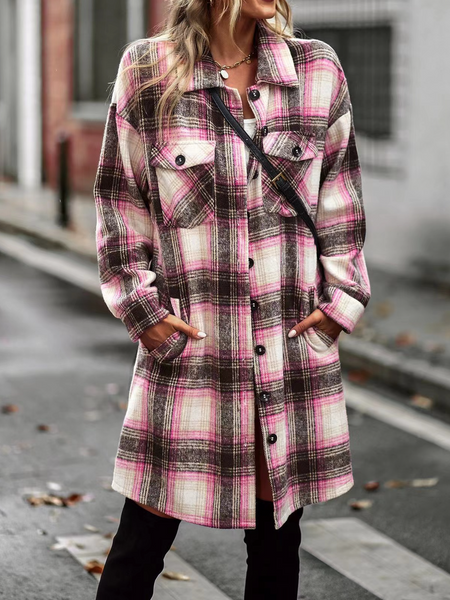 Women's Plaid Long Sleeve Button Down Shirts Casual Jackets Coats  H72DS3TP49