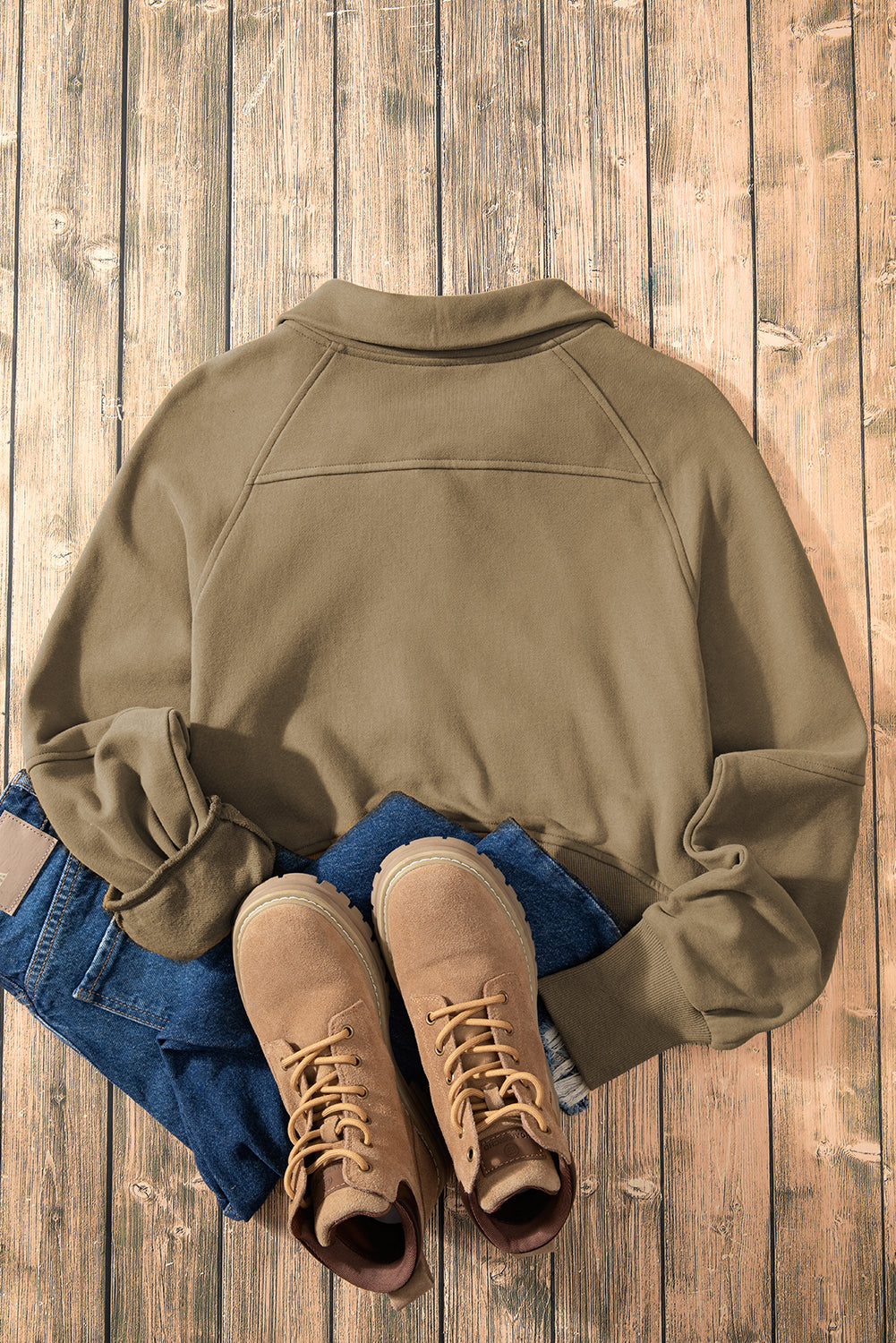 Gray Zip Up Stand Collar Ribbed Thumbhole Sleeve Sweatshirt