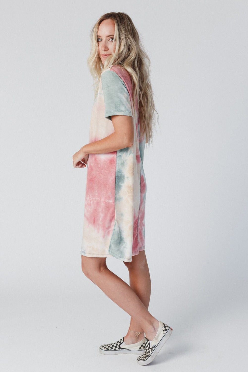 Multicolor Tie Dye Oversized Slit Tee Dress