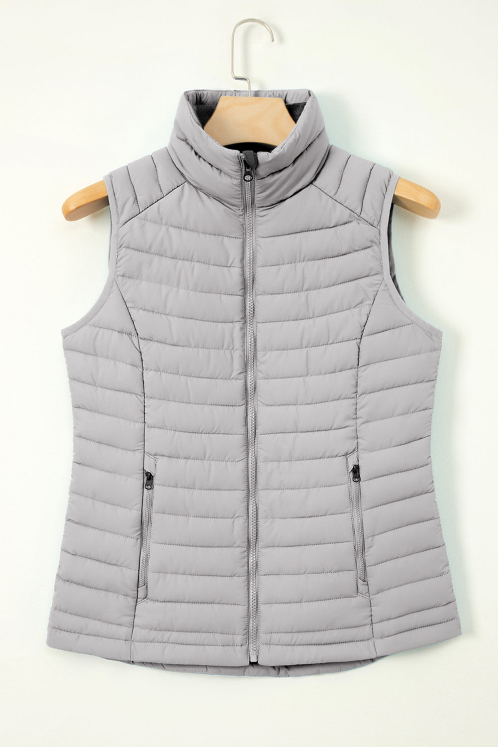 Sky Blue Plush Collared Quilted Zipped Puffer Vest