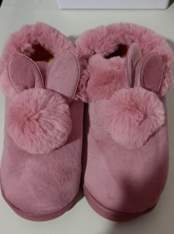 Autumn Winter Cotton Slippers Fur Rabbit Home Warm Thick Bottom Indoor Cotton Shoes Womens Slippers Cute Fluffy Cat Slippers