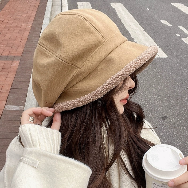 Beret Women's Autumn And Winter Big Head Circumference Fleece-lined Warm Pile Heap Cap Bucket Hat