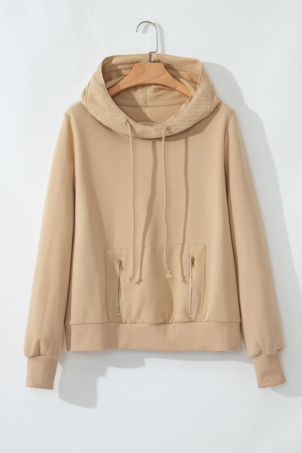 Parchment Zipped Pocket Cozy Drawstring Hoodie