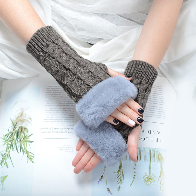 Women's Knitted Half Finger Solid Color Twist Gloves