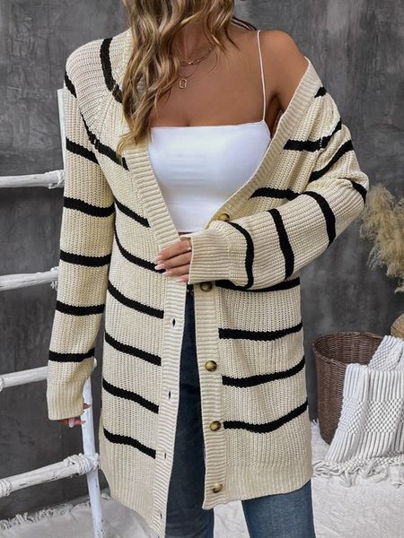 Women's Casual Long Sleeved Striped Open Front Versatile Sweater HEBFABQYV7