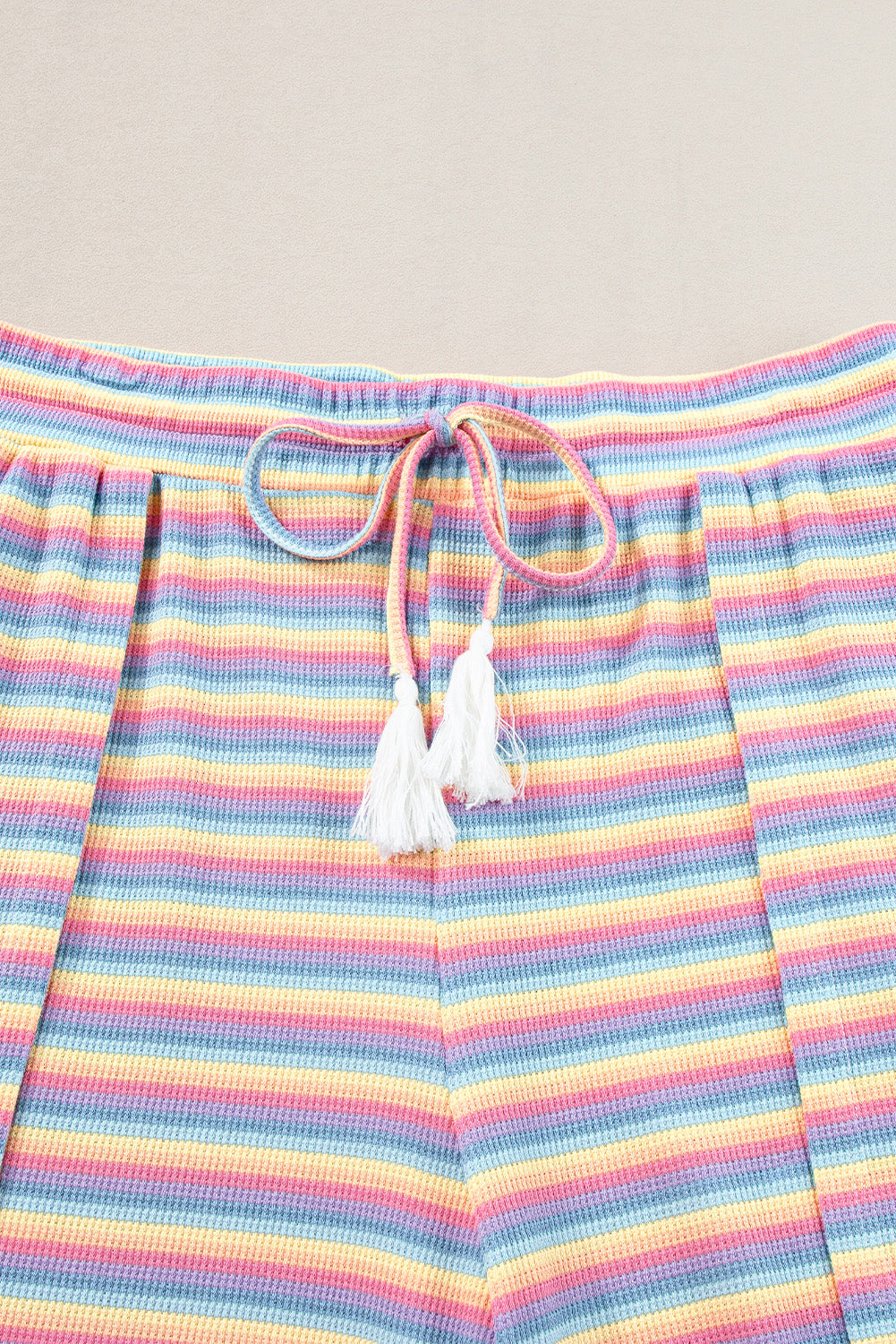 Pink Stripe Rainbow Tee and Tassel Drawstring Wide Leg Pants Set