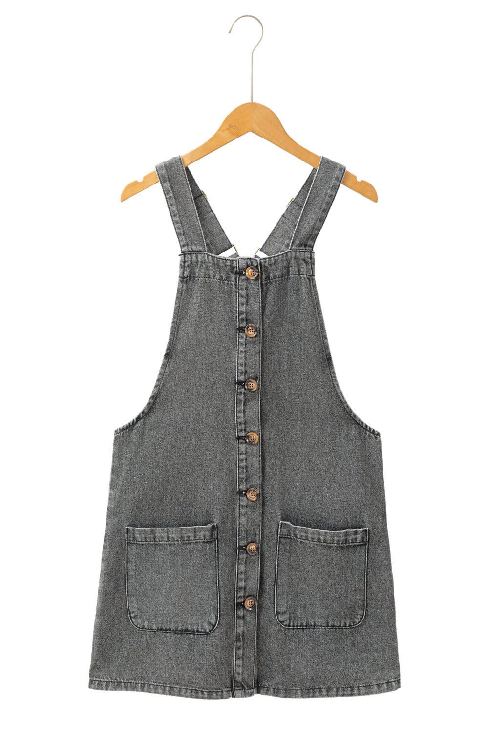 Dusk Blue Wide Strap Button Front Pocketed Denim Short Dress