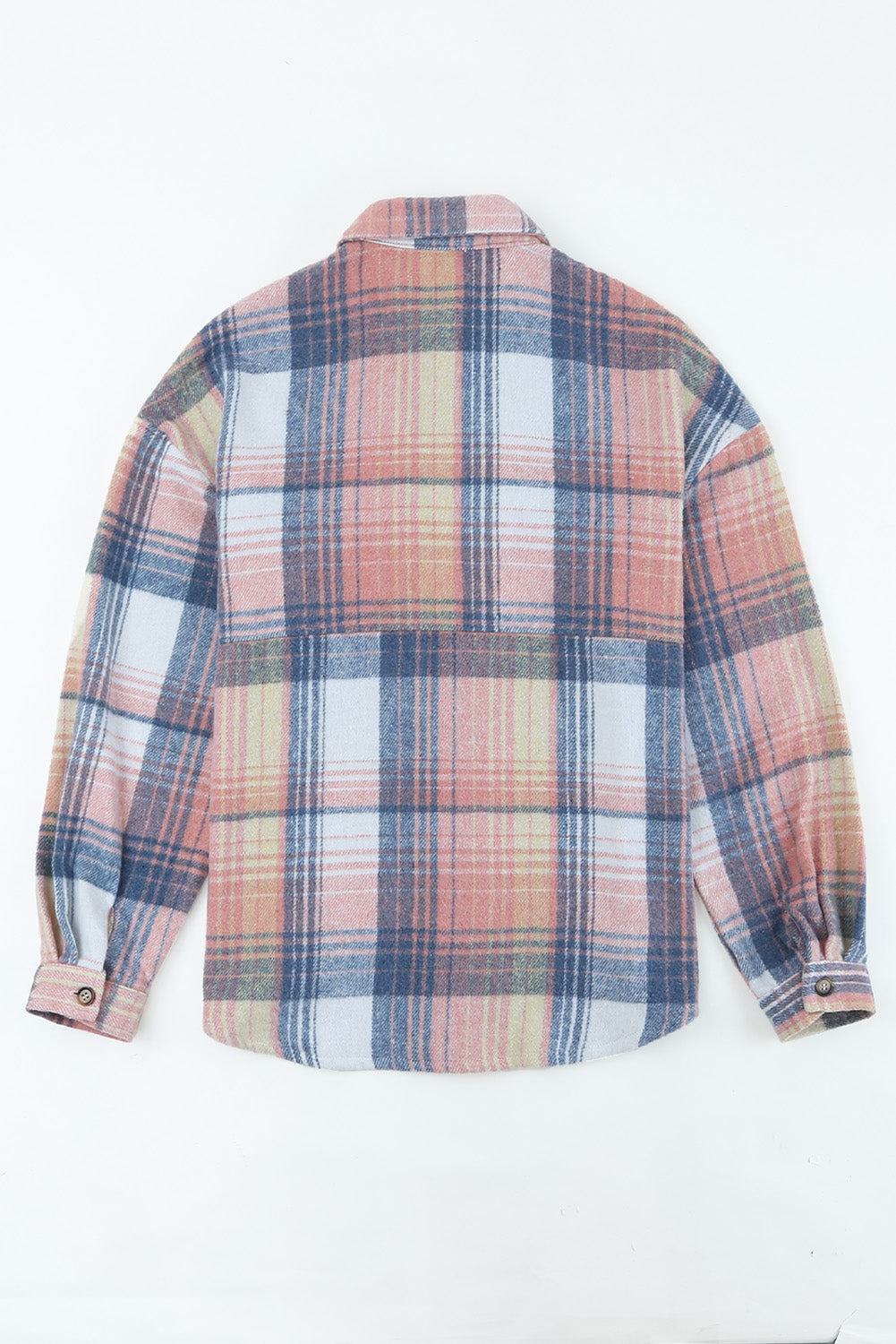 Pink & Grey Plaid Button Up Collared Flannel Shacket