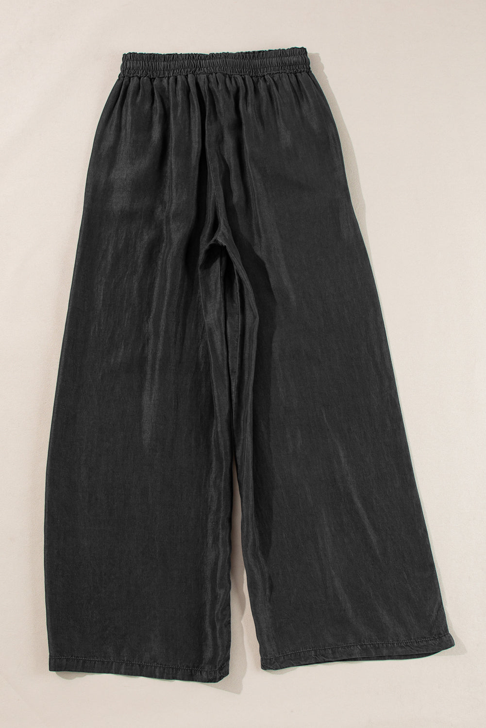 Black Drawstring High Waist Wide Leg Denim Pants