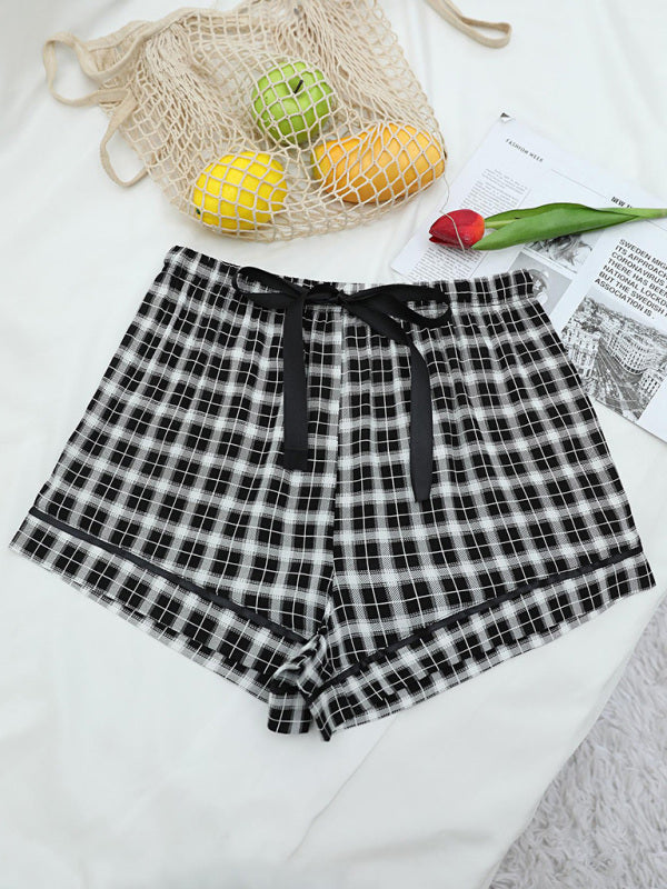 Women's Knitted Casual Comfort Plaid Short Pajama Pants