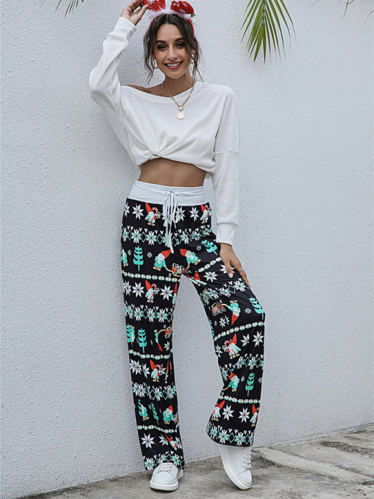 Women Festival Pattern Knit Polyester Pants