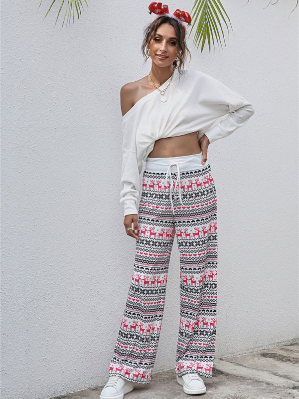 Women Festival Pattern Knit Polyester Pants