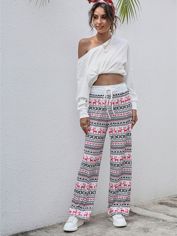 Women Festival Pattern Knit Polyester Pants