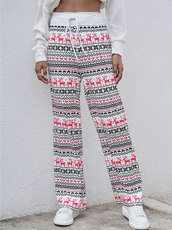 Women Festival Pattern Knit Polyester Pants