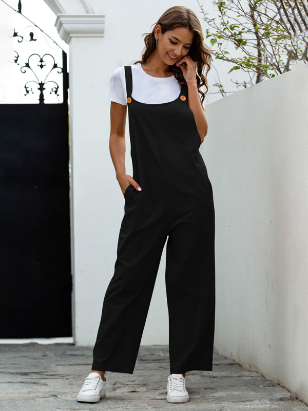 Women's Woven Retro Casual Long Overalls