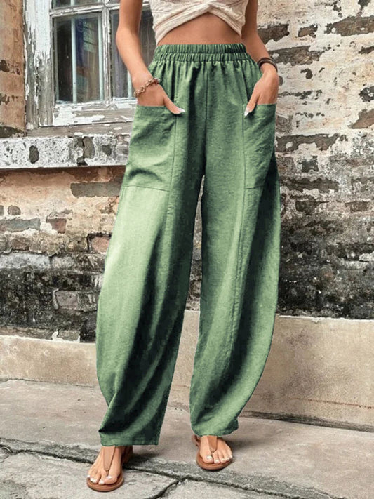 Women's Pants Solid Color Pocket Women's Casual Pants Elastic Pants Trousers