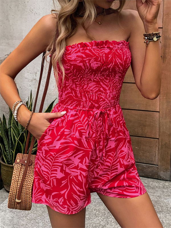 New women's one-shoulder elastic printed tube top jumpsuit