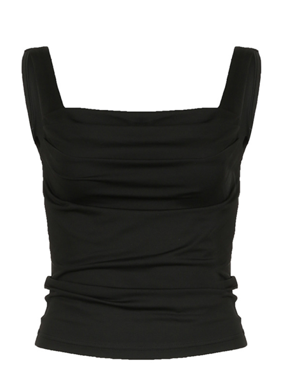 Women's Solid Color Pleated Design Square Neck Versatile Simple Camisole