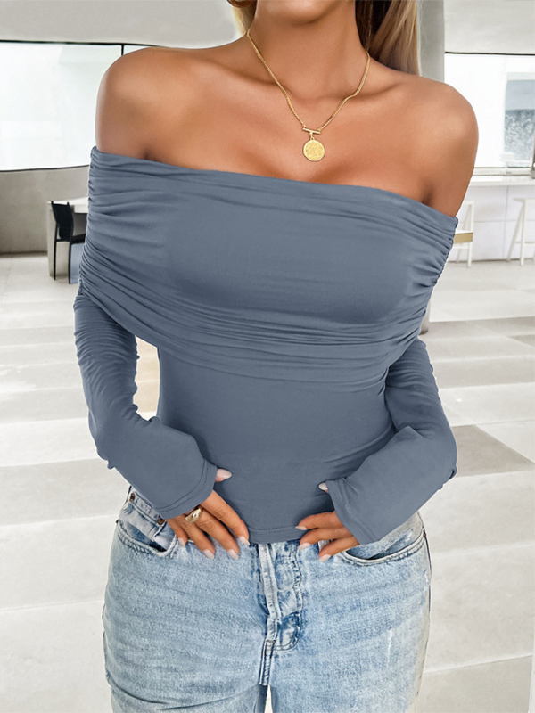 Women's casual solid color pullover one shoulder top