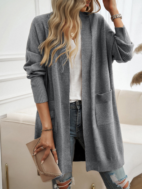 Batwing Sleeve Cardigan Solid Color Sweater Jacket