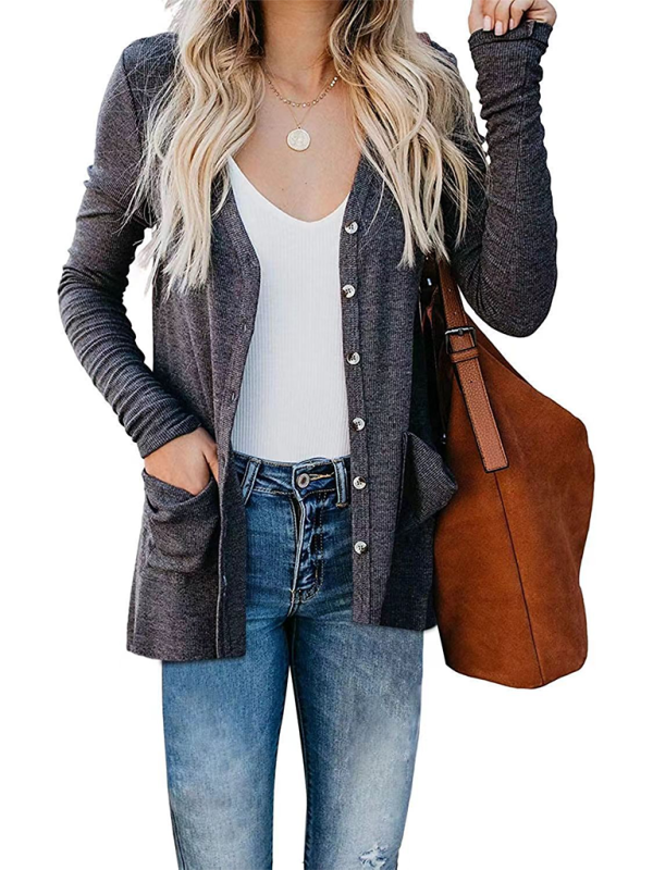 Women's Button Loose Knit Long Sleeve Cardigan Top