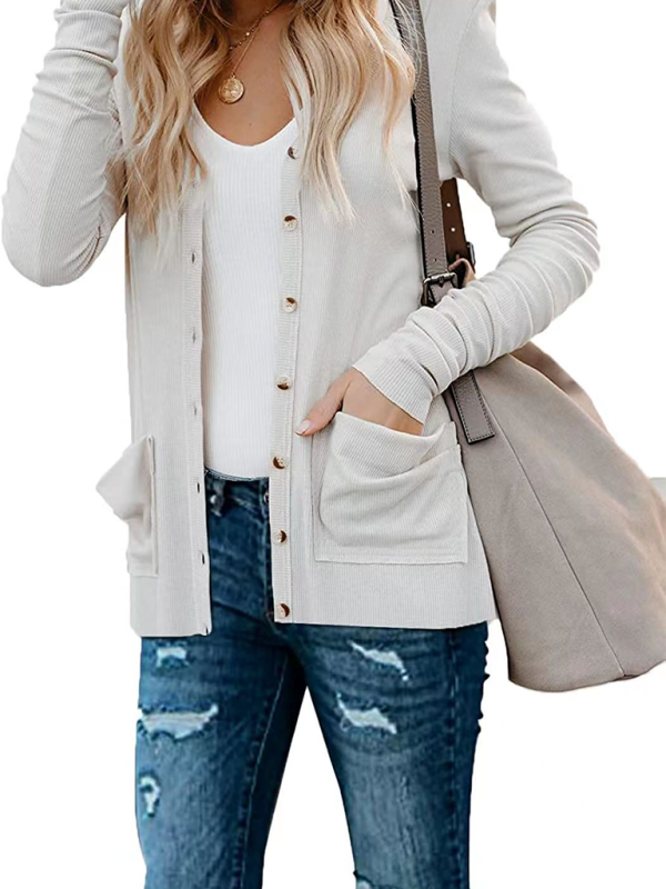 Women's Button Loose Knit Long Sleeve Cardigan Top