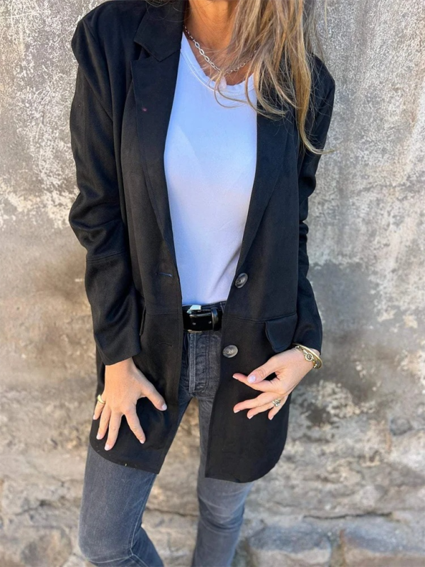 Casual Fashion Suede Lapel Long Sleeve Long Jacket