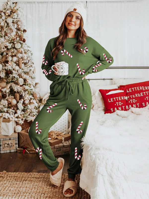 Women's Christmas Sequin Long Sleeve Pants Two-piece Fashion Casual Set