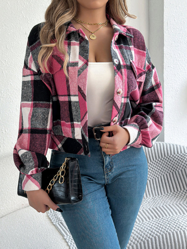 Casual Plaid Long Sleeve Tweed Jacket Coat