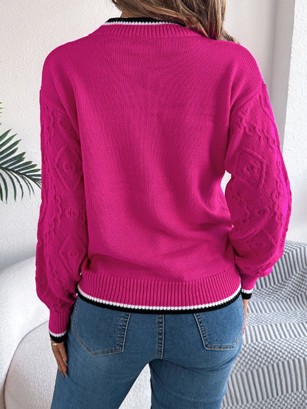 Casual Colorblocked Twist Long Sleeve Pullover Sweater